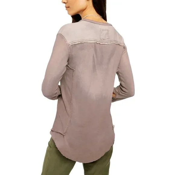 Free People Gene Henley REISHI Purple Snap Button Shirt Size Large - Picture 3 of 5